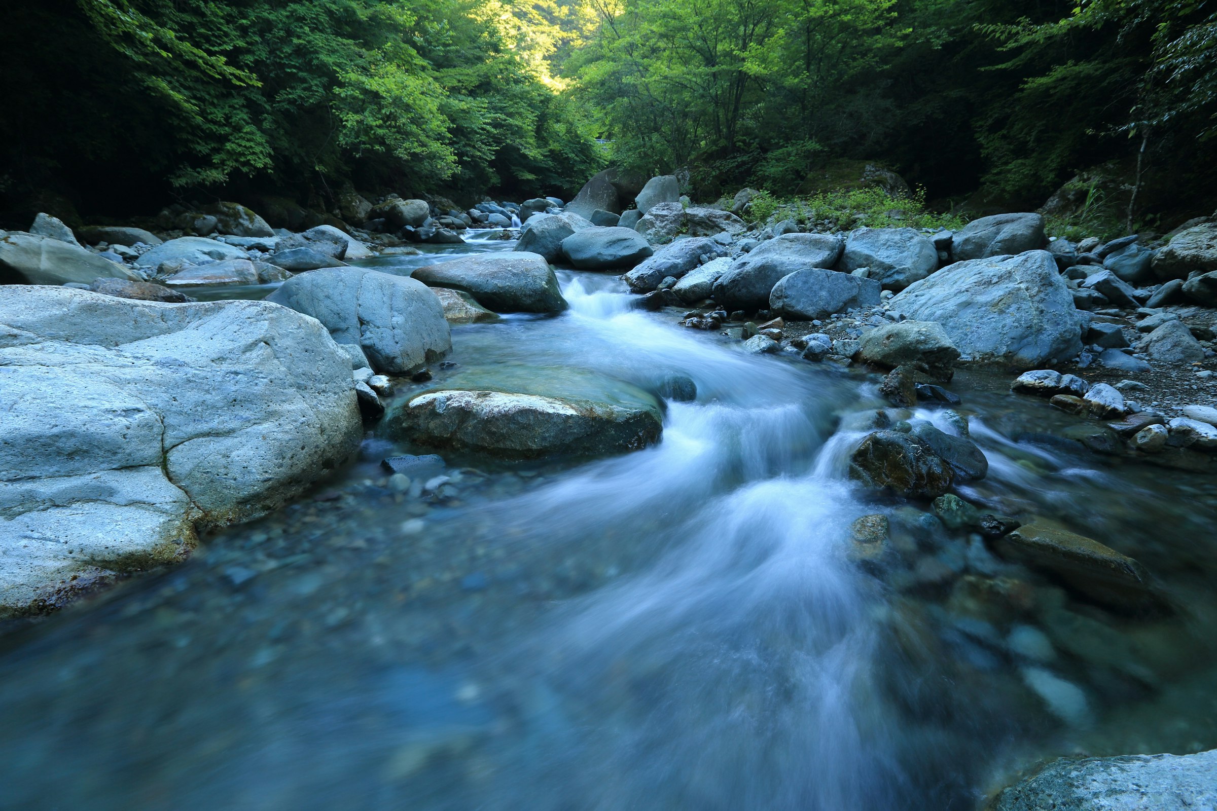 A rocky river at first light